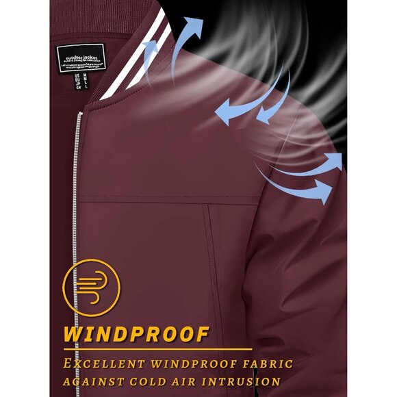 Men's Red  Bomber Lightweight Casual Spring Fall Windbreaker Zip Up Jacket - Picture 3 of 8